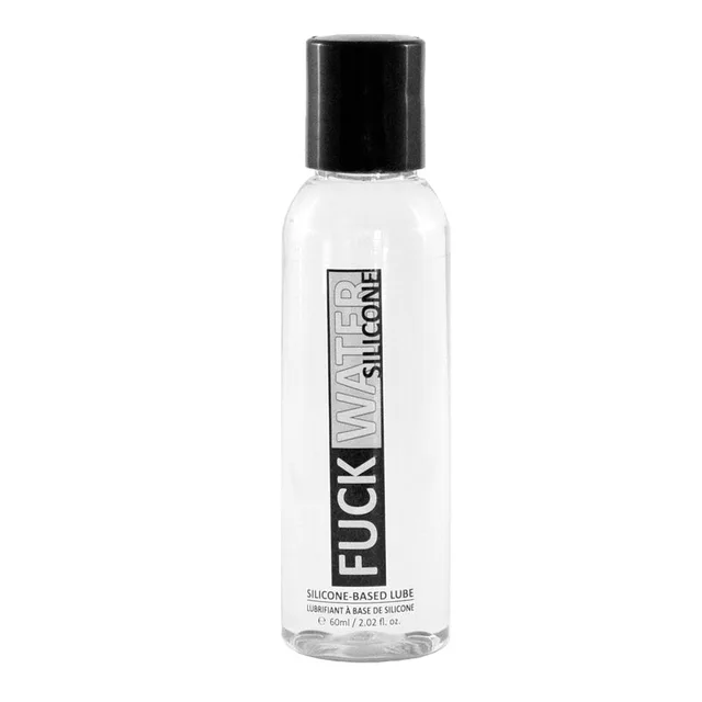 Fuck Water Silicone 2 oz clear bottle with black cap and silver vertical label