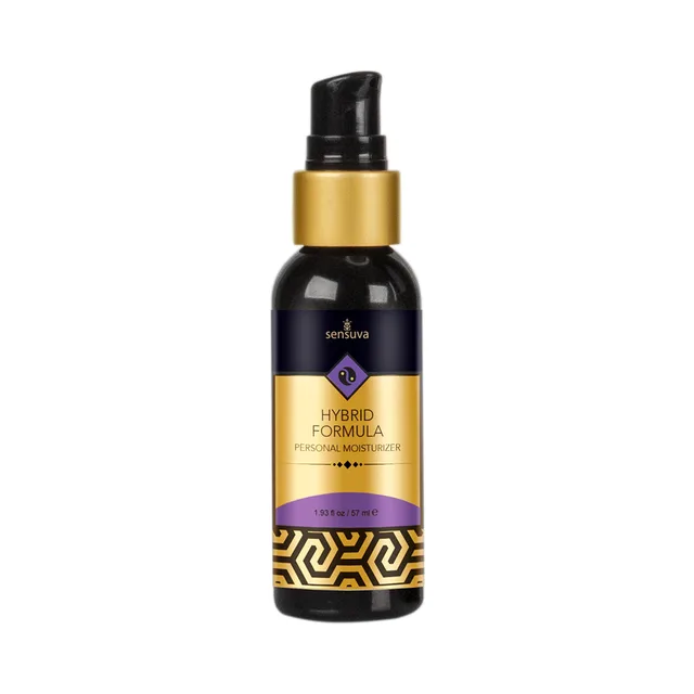 Sensuva Hybrid 2 oz personal moisturizer black dispenser with gold label