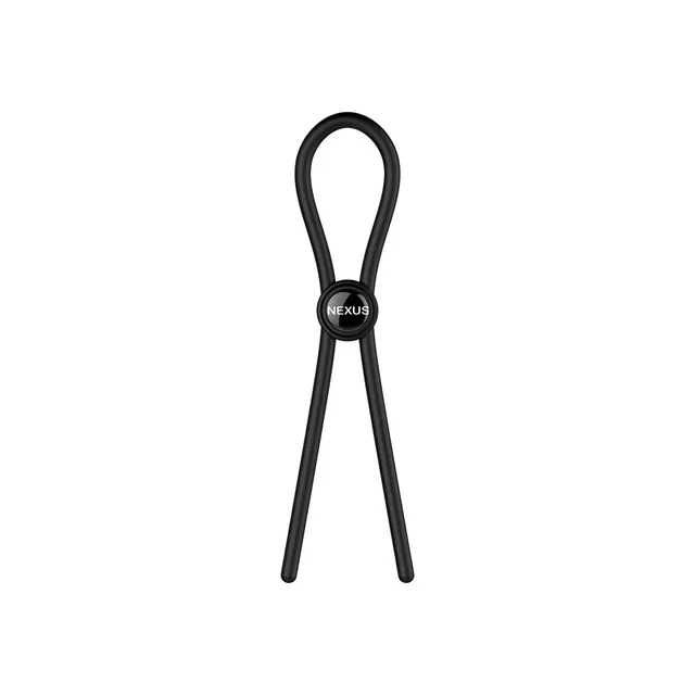 Nexus Forge black adjustable silicone lasso cock ring full loop and sliding toggle view