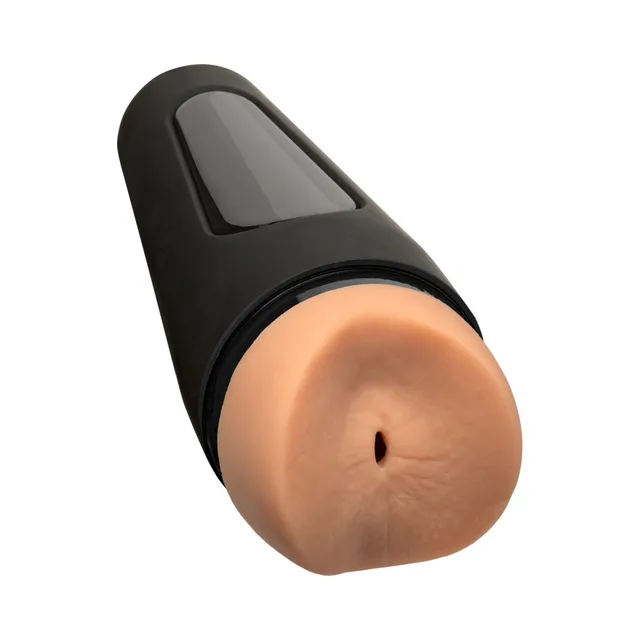 William Seed Man Squeeze vanilla ass stroker three-quarter front angle in black tapered case