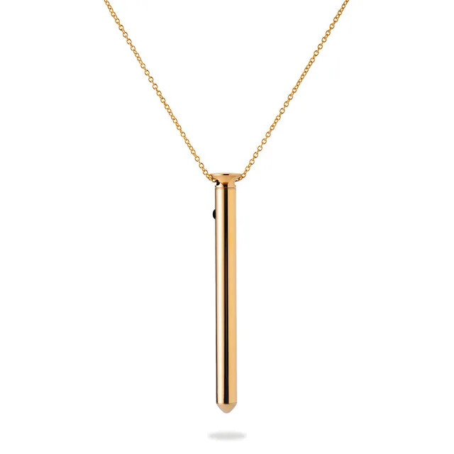 Crave Vesper 2 gold cylindrical pendant vibrator on gold-tone chain