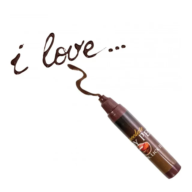 Brown body pen writing an I love message in chocolate