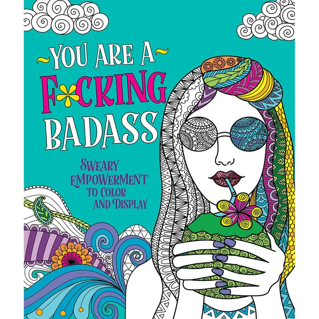 You Are a F*cking Badass coloring book cover with illustrated woman and bright patterns