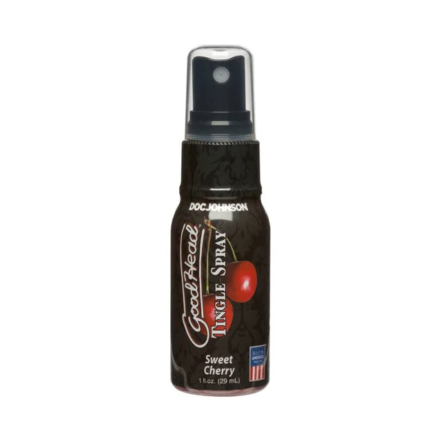 Doc Johnson GoodHead Sweet Cherry Tingle spray black one-ounce spray bottle with clear cap and matching label