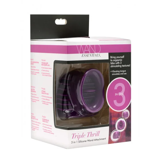 XR Brands Thunder-Gasm purple silicone wand topper in pink and white windowed box