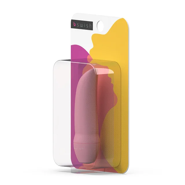 light pink B Swish Bmine Curve bullet vibrator in yellow blister packaging