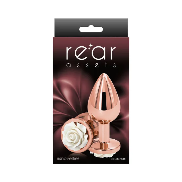 Rear Assets medium white rose anal plug retail package