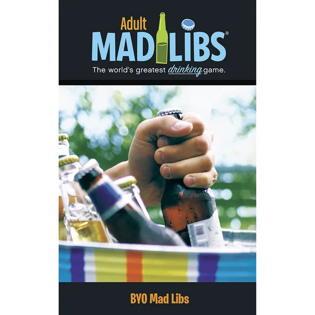 BYO Mad Libs book cover with beverage bottles and an outdoor barbecue scene