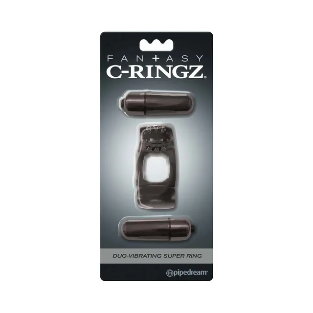 Pipedream Fantasy C-Ringz Black Dual-Bullet Ring black hanging card package