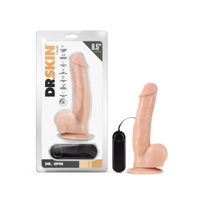 Blush Dr. Spin 8.5-inch beige dildo with package and wired controller