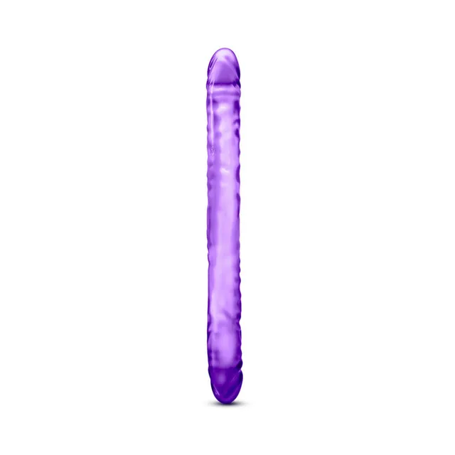 Blush B Yours Purple 18 Inch Double Dildo upright front view with two defined tips