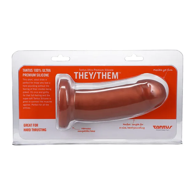 Tantus They Them copper 5.5 inch silicone dildo front retail package