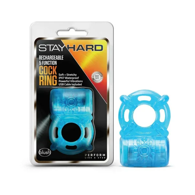 Blue Stay Hard C-ring beside black and yellow retail pack