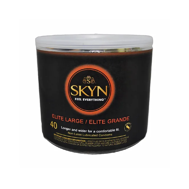 Lifestyles SKYN Large Display Bowl 40 Count black cylindrical container with clear lid