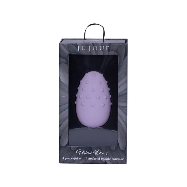 lilac Je Joue Mimi Deux pebble vibrator with raised dots in black window box