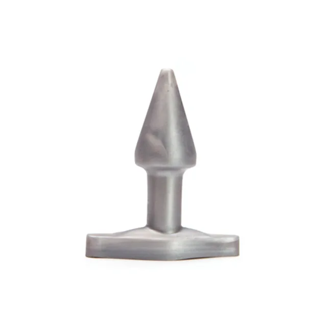 Metallic silver Tantus Stud Plug with cone tip and rectangular base