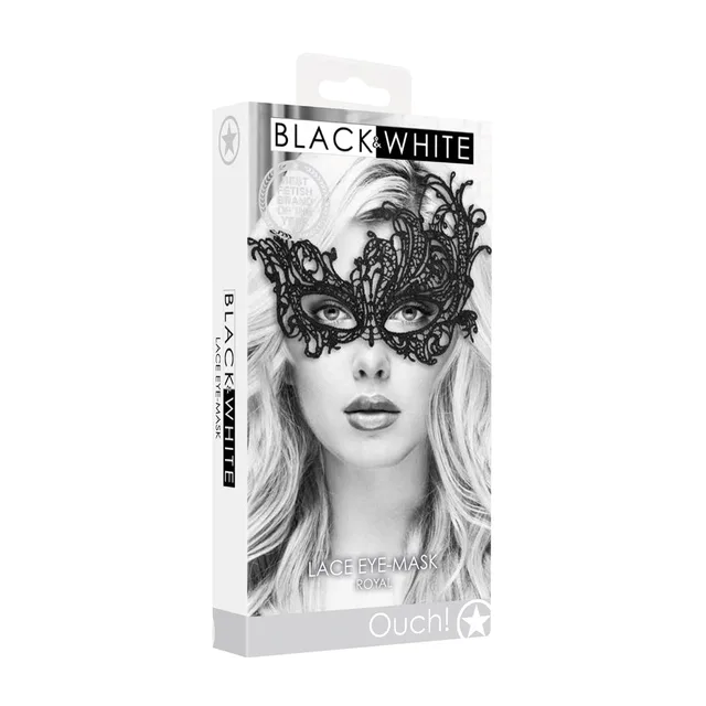 Shots Ouch Royal black lace eye mask retail box