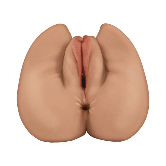 Front view of brown Melissa masturbator with molded vulva and anal openings