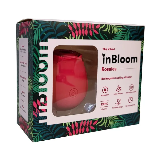 Front angle of patterned inBloom Rosales box with red device visible