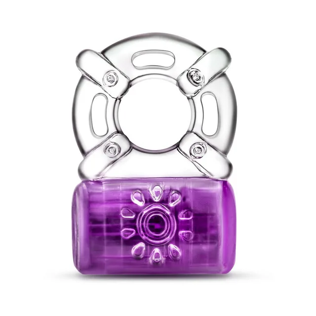 Front view of transparent purple Pleaser base and silver-gray ring
