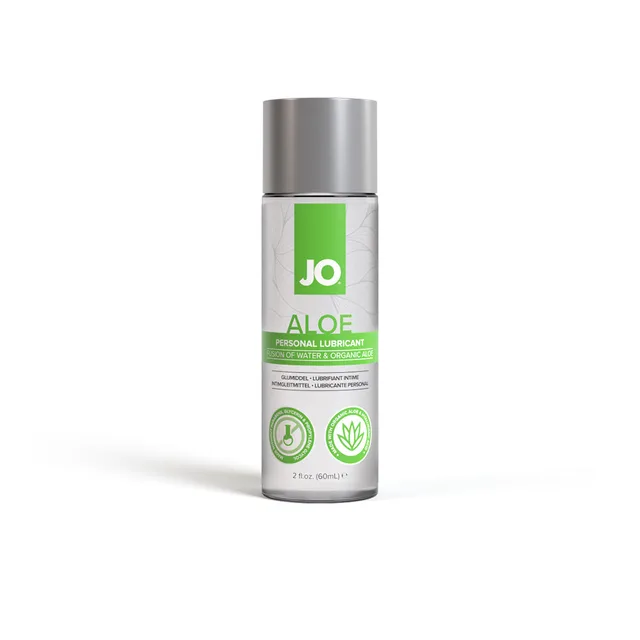 2 oz System JO Aloe water-based lubricant in silver bottle with green label
