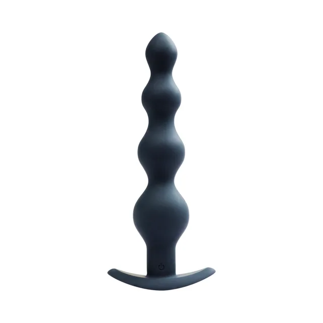 VeDO Earth Quaker Black Anal Vibrator upright front view on curved flared base