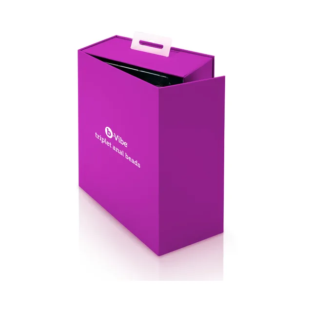 b-Vibe Triplet Fuchsia Silicone Beads closed purple handled presentation box