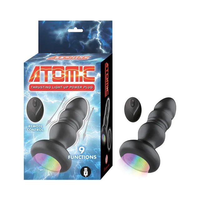 Black Atomic Power Plug with segmented shaft rainbow base and oval remote