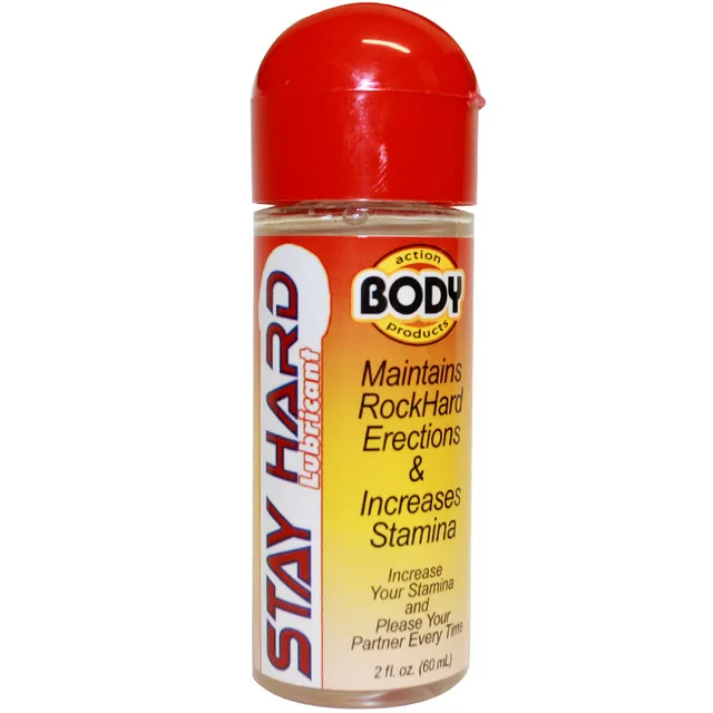 Body Action Stay Hard 2.3-ounce clear bottle with red cap