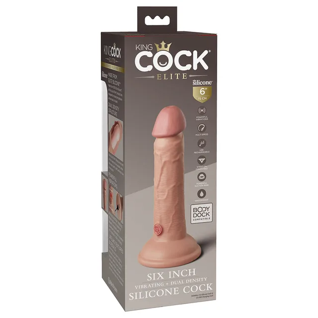 King Cock Elite Beige 6-inch vibrating dildo angled retail box