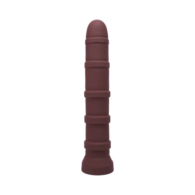Front view of long garnet Tantus Cisco with stacked rings and round base