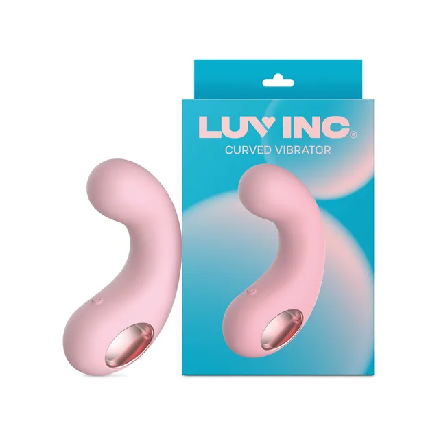 light pink Luv Inc CV77 curved vibrator beside turquoise box