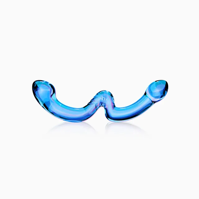 Transparent blue OhWii double-ended glass dildo on white