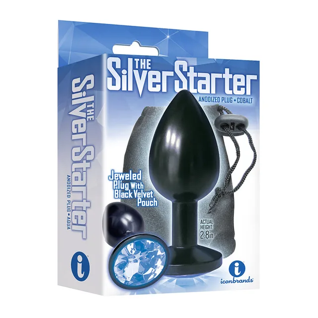 Silver Starter Black Plug with Cobalt-Blue Gem and carton