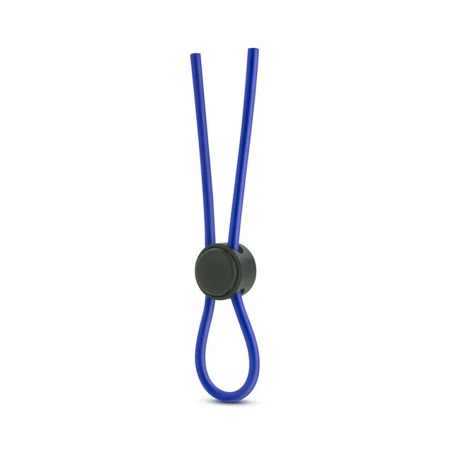 Blue Stay Hard adjustable lasso ring upright with blue twin tails above the black slider