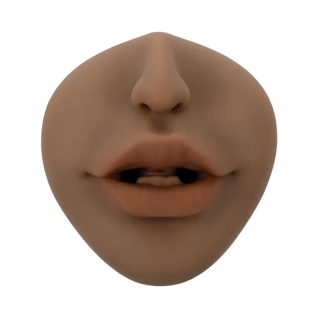 Front view of brown Channel Heart molded face and lips