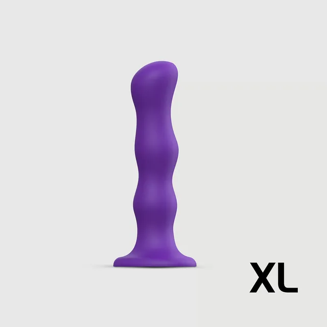 XL purple Strap-On-Me Geisha Ball dildo with wavy shaft and flared base