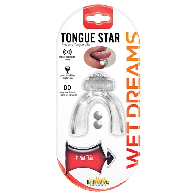 Clear Tongue Star tongue vibrator with contoured mouthpiece in blister pack
