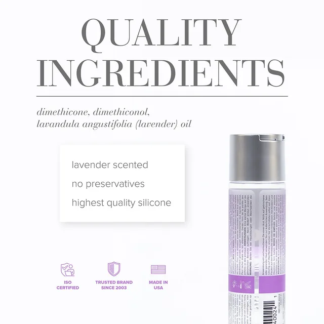 System JO Lavender bottle beside ingredient and lavender scent graphic
