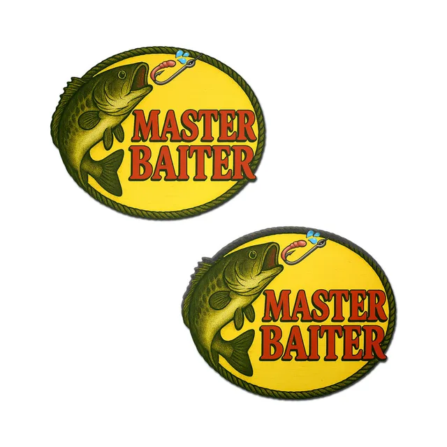 Pastease pair of bass fish vinyl pasties with Master Baiter lettering