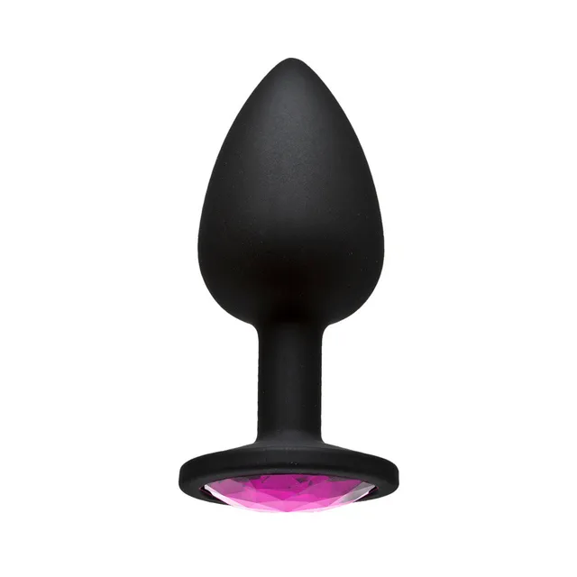Booty Bling Small Pink Jewel Plug upright black plug with pink jewel base