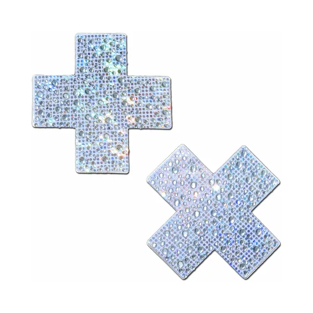 silver cross Pastease pasties covered with sparkling crystal detailing
