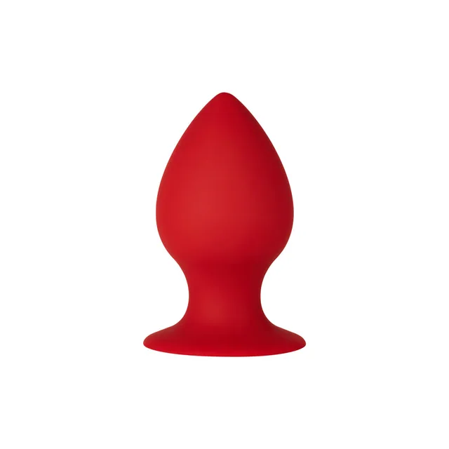 Front view of small red cone-shaped silicone plug
