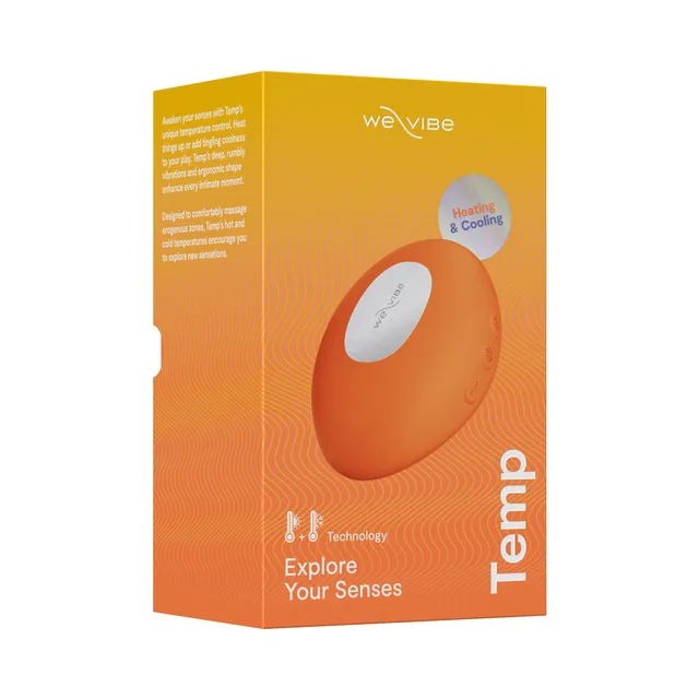 Tangerine We-Vibe Temp massager in orange retail box