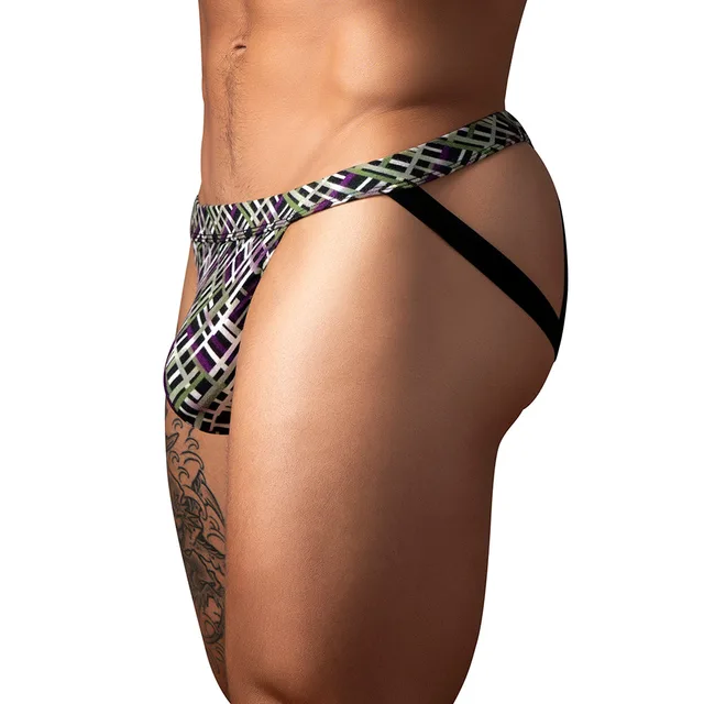 Side front view of Gridlock'd geometric jock in L/XL