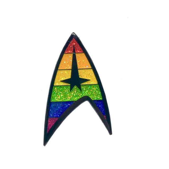 rainbow glitter Federation Pride badge enamel pin with black center star