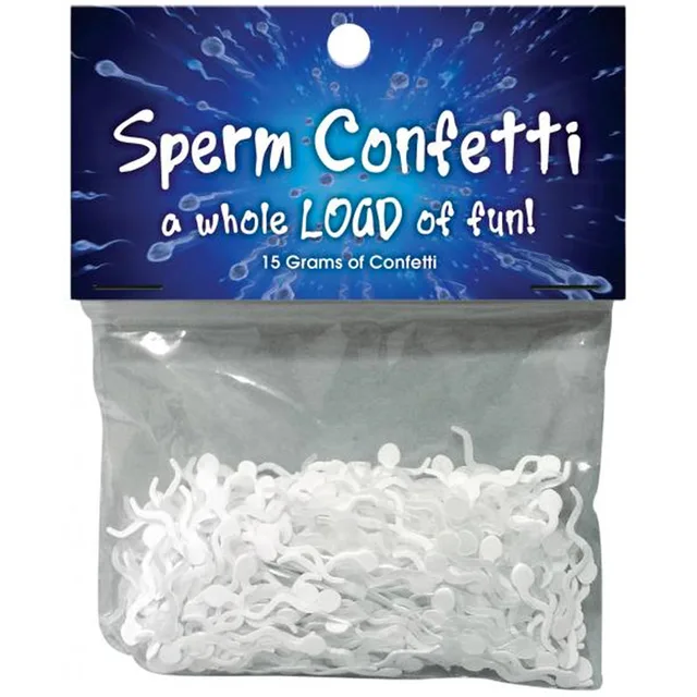 Kheper White Sperm-Shaped Confetti clear hanging bag filled with white novelty pieces