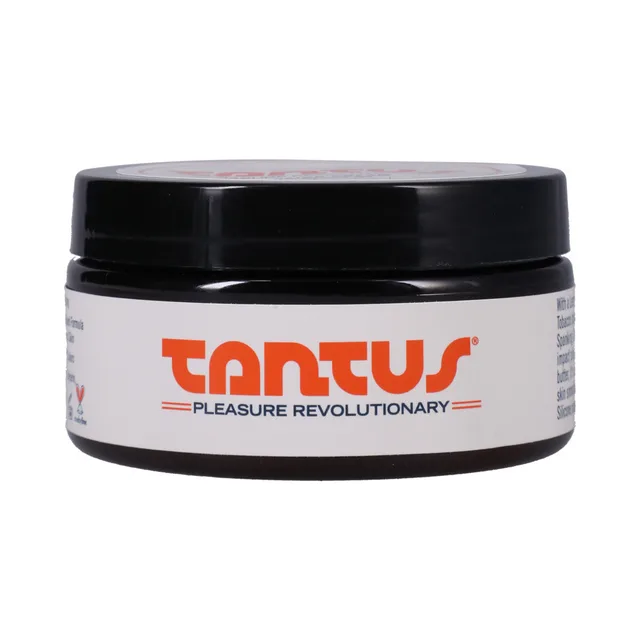 Side view of low black Tantus Apothecary cream jar