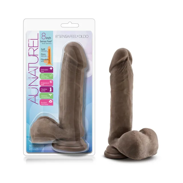 Blush Au Naturel Brown 8 Inch Dildo beside clear retail package