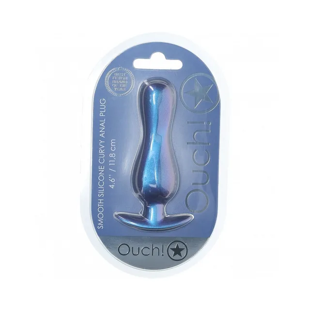 Shots Ouch metallic-blue Curvy silicone plug plug sealed in blue oval blister pack